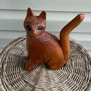 Carved Wood Sitting Cat